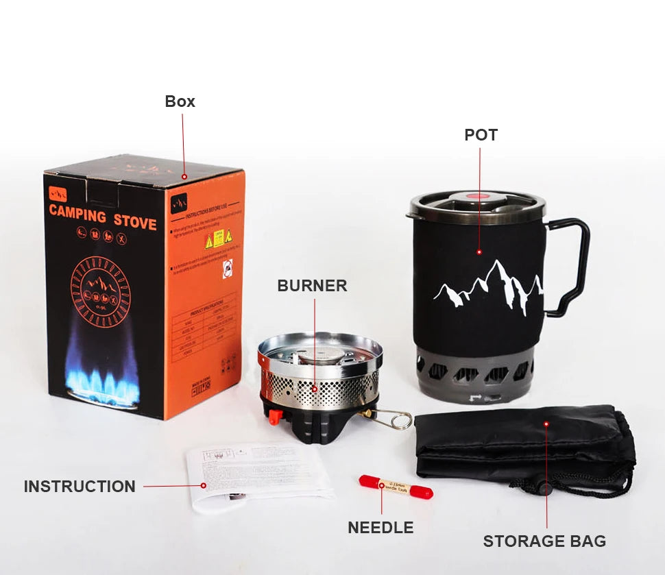 0.9L Camping Stove System Portable Cooking Burner Outdoor Propane Cooking System for Hiking Beach Picnic Trekking Emergency Use