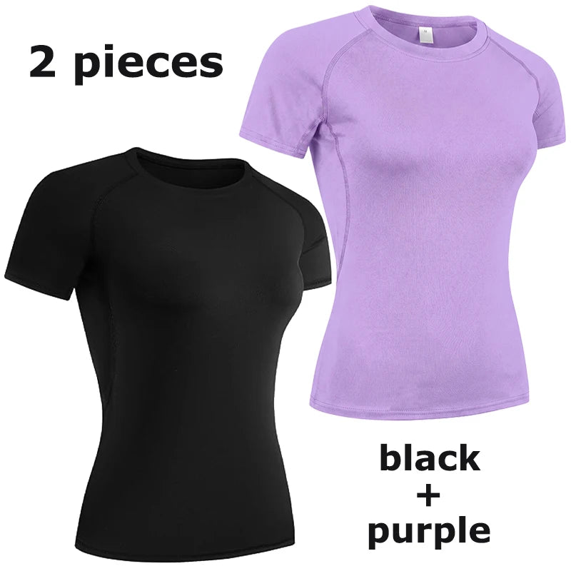 Women's Compression Shirt Short Sleeve Athletic Yoga Running T-Shirt Summer Gym Workout Quick Dry Stretchy Tees Tops Baselayer