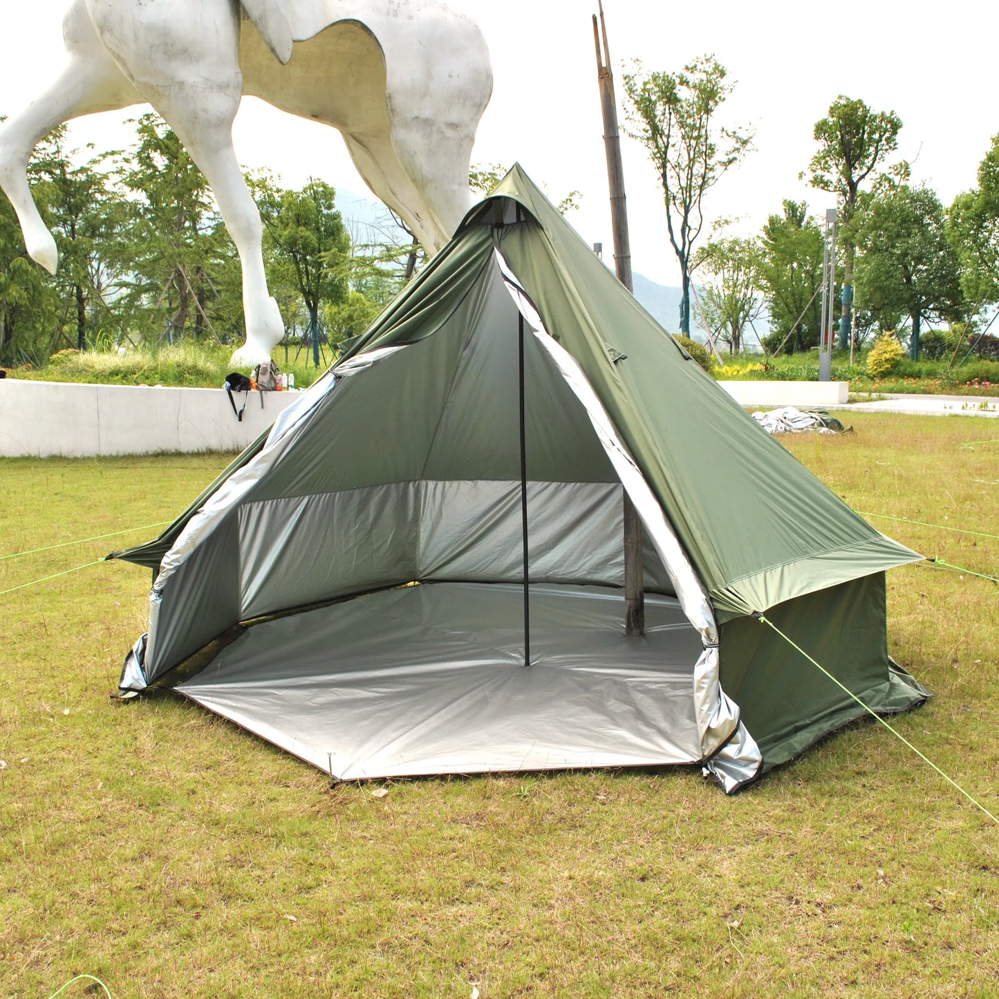 8 Person Large Pyramid Hot Tent with Four Seasons Camping Chimney Wood Stove for Outdoor Cooking Mongolian Bag Tent CZX-998