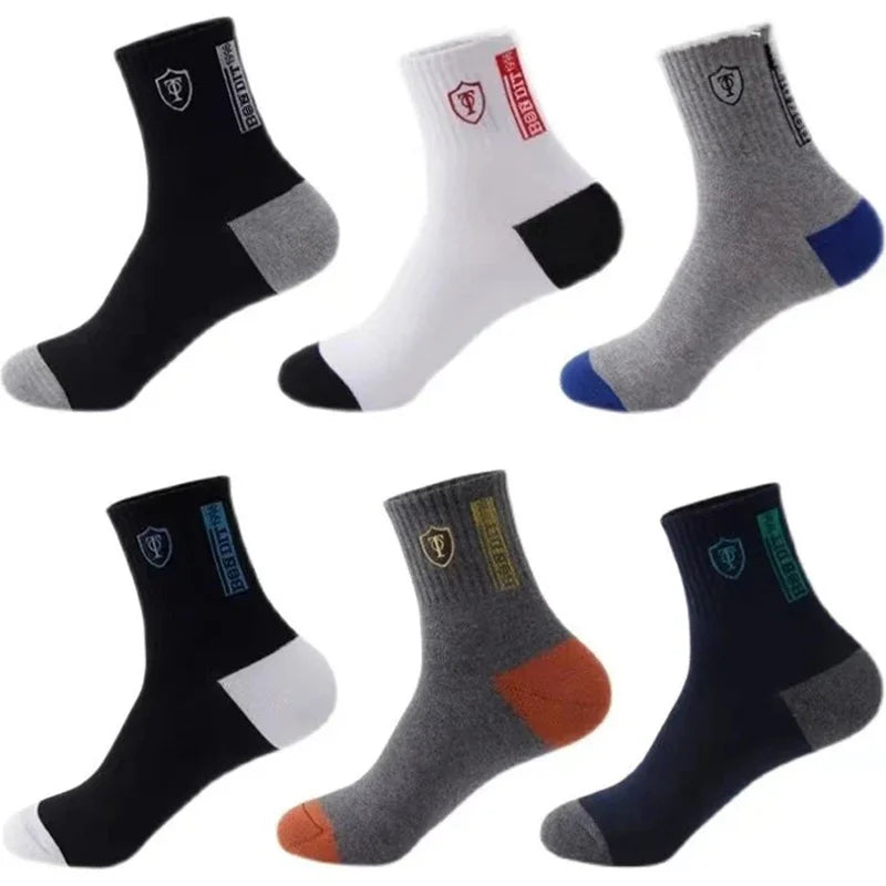 5 Pairs Men’s Breathable Bamboo Fiber Sports Socks Anti-Odor Sweat-Absorbing Business Crew Stockings Suitable for All Seasons
